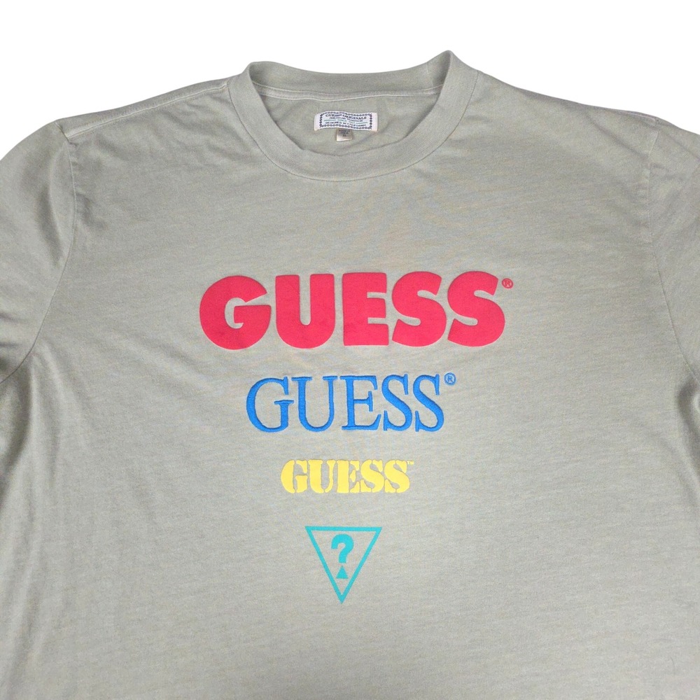 Guess Originals Spellout Triangle Logo Tshirt Mens XL Cotton Short Sleeve Tee